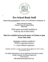 JOB VACANCY AT DITTON CHURCH PRE-SCHOOL