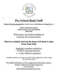 JOB VACANCY AT DITTON CHURCH PRE-SCHOOL