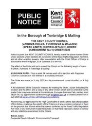 TRO to extend 30 mph speed in Kilnbarn Road.