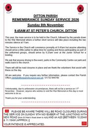 REMEMBRANCE SUNDAY 8TH NOVEMBER 2026