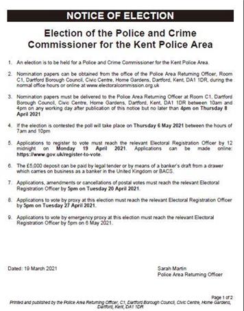  - NOTICE OF ELECTION - POLICE & CRIME COMMISSIONER