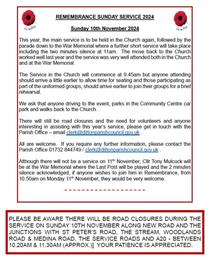 REMEMBRANCE SERVICES 2024 - ROAD CLOSURES
